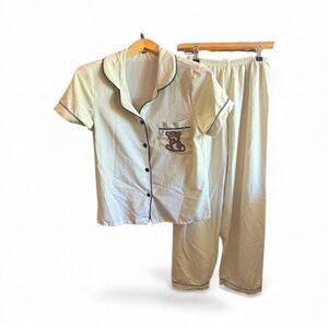 Women’s Cream Pajama Set with Bear Design
